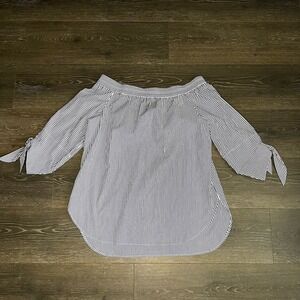 Finley Off Shoulder Coastal‎ Striped Nautical Medium Boho USA Preppy Cuff Sleeve